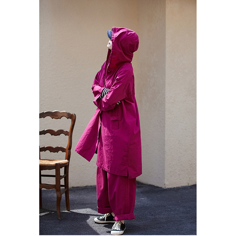 2022 New Autumn Literary Retro Autumnberry Purple Hemp Cotton Loose Casual Hooded Mid-Length Windbreaker Jacket for Women