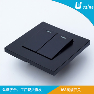 Matte black English gauge 16A wall switch panel English standard rocker concealed one-open multi-control two-open multi-control Middle open