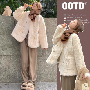 In Stock: Maternity Wear, Chanel-Style Lamb Wool Coat, Autumn and Winter Short Thick Plush Top with a High Aesthetic Appeal