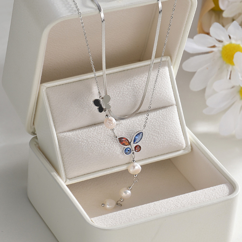 Women's Gender Stainless Steel Titanium Steel Sweet Butterfly Plating Pendant Necklace