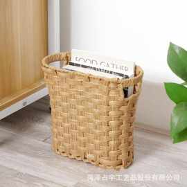 跨境水葫芦草编收纳篮家居装饰垃圾桶带手柄杂物收纳筐草编脏衣篮