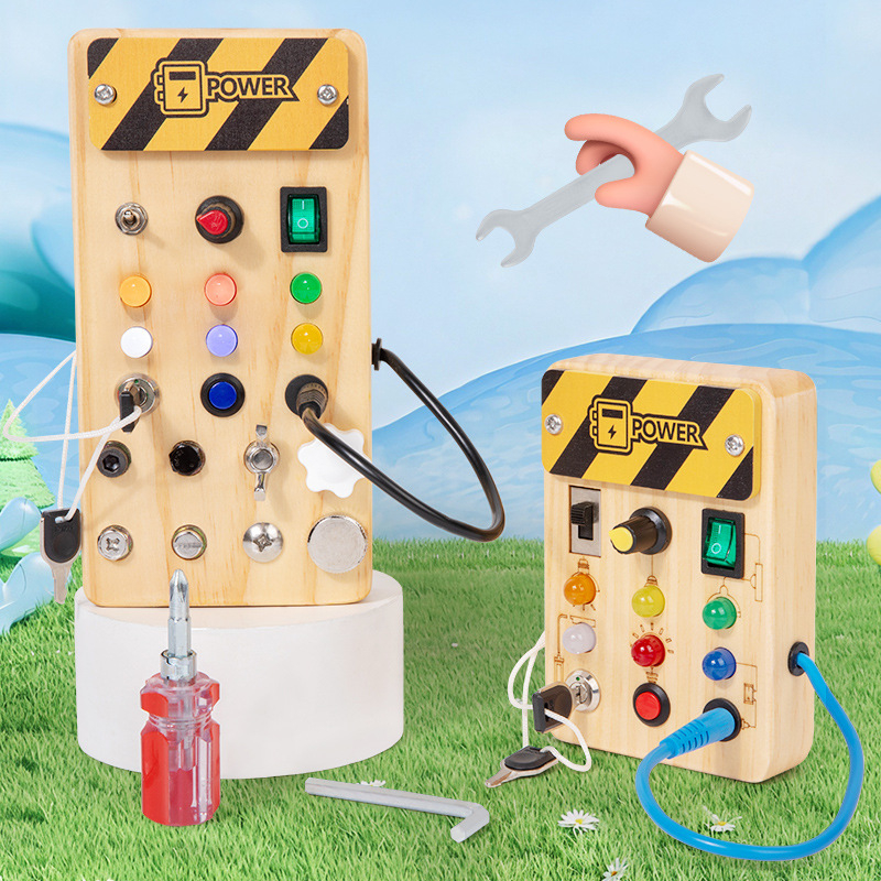 国境を越えた新しい子供用木のおもちゃ LED スイッチ ビジーボード 親子ゲーム モンテッソーリ早期教育 ビジーボード|undefined