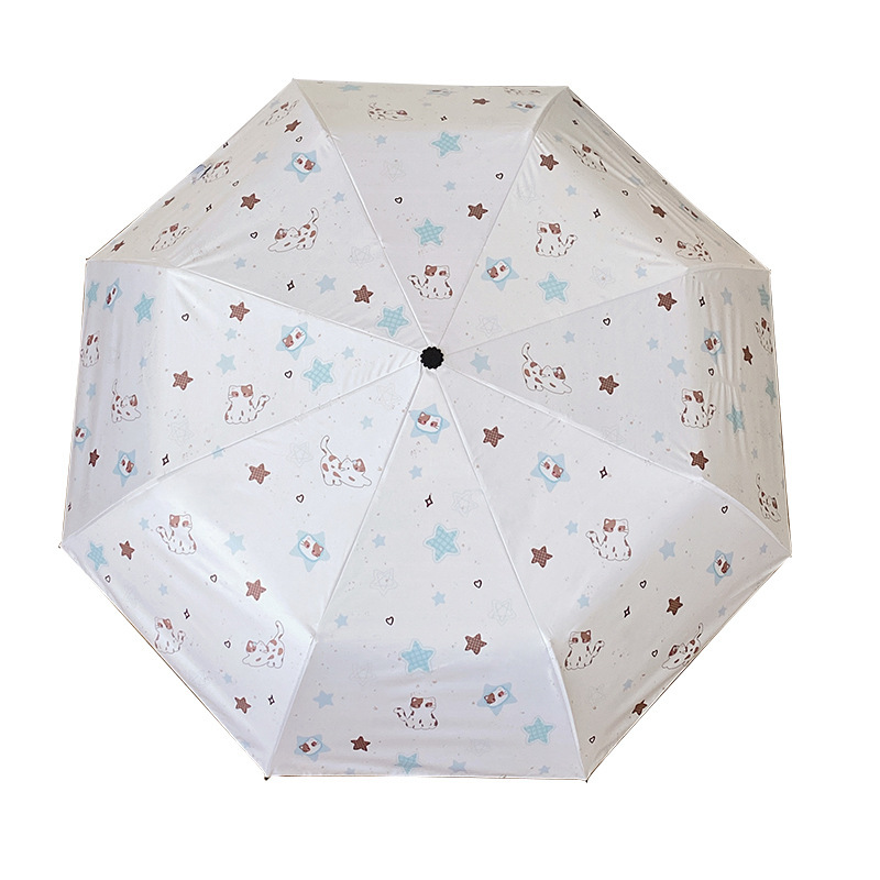 新款星星小猫折叠雨伞防晒防紫外线黑胶遮阳伞自动晴雨两用太阳伞|undefined