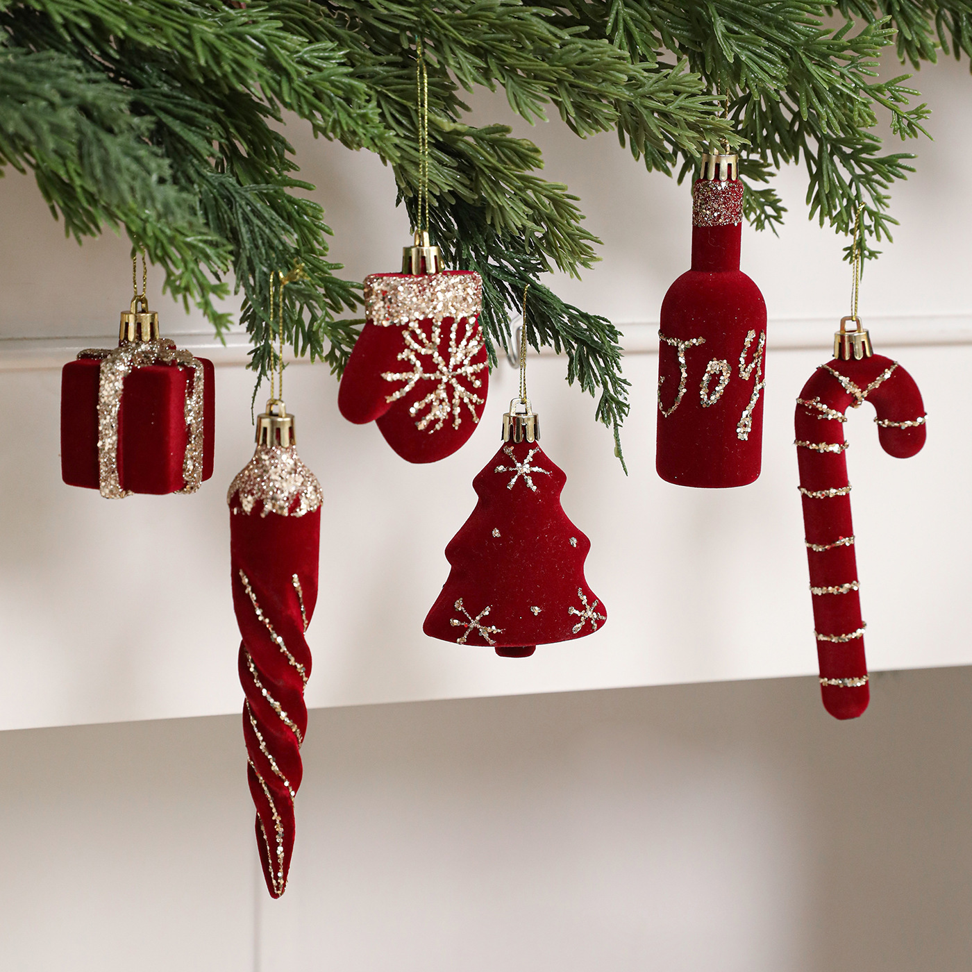 Colgante de Navidad ligero flocado de vino rojo de lujo transfronterizo polvo de oro colgante de forma especial decoración ligera de lujo diseño colgante