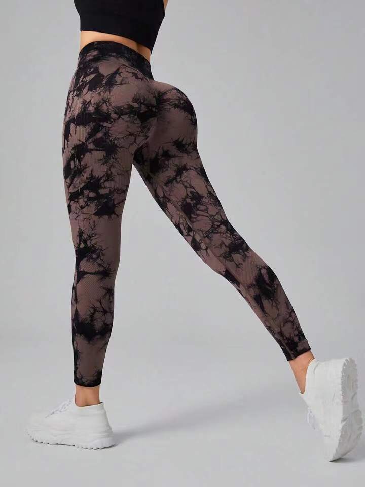 Versión gruesa talla S 200g + sin costuras pantalones de yoga de la aptitud de las mujeres Pantalones deportivos tie-dyed tie-float Hip-lifting pantalones Leggings