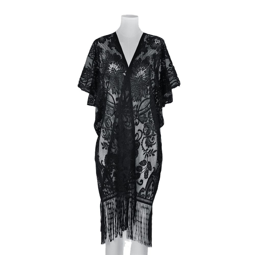 Camisas de playa de encaje de bordas de estilo europeo y americano sexy blusa de bikini de verano mediano y largo cardigan agujerado protector solar para mujeres
