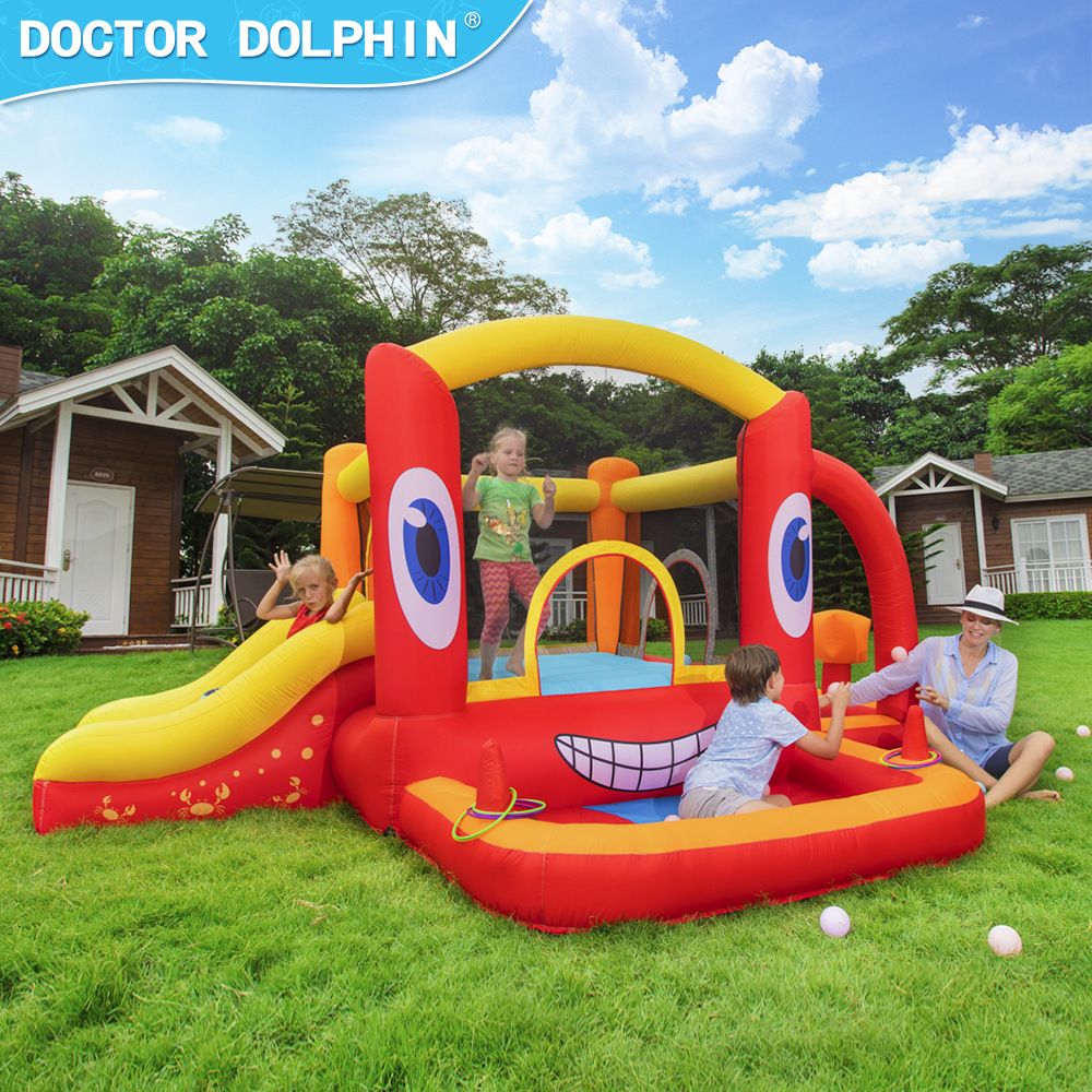 Castillo inflable infantil Doctor Dolphin, trampolín combinado con tobogán, pequeño parque de atracciones para padres e hijos, interior.