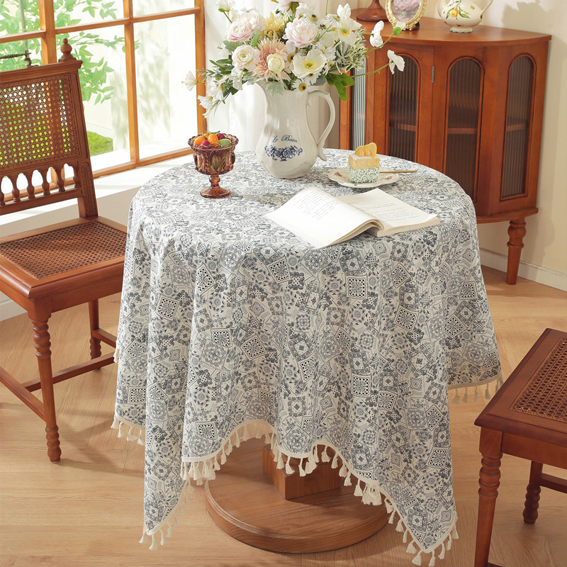 Mantel de mesa rectangular de algodón jacquard estilo floral_voghion.com