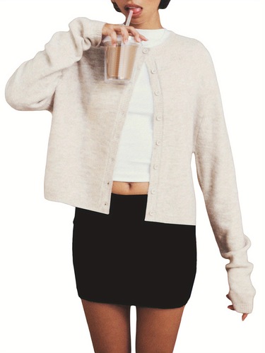 Women's Knit Cardigan, Solid Color, Button Front, Slim Sweaters