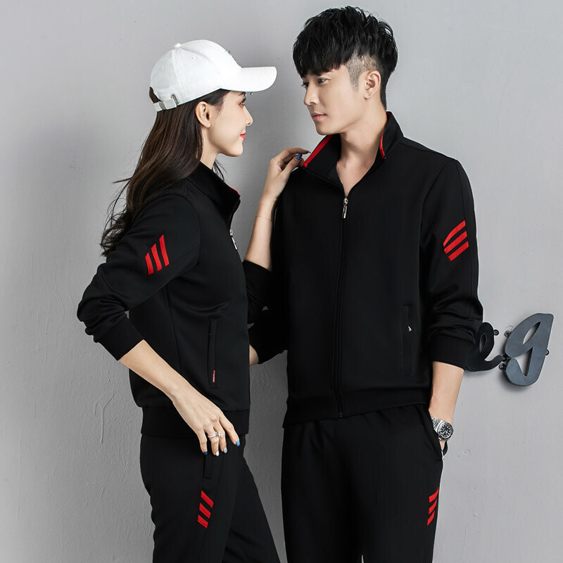 Trajes deportivos transfronterizos de tres barras para hombres primavera y otoño parejas corriendo ropa deportiva casual para mujeres grandes grupos de moda image 3
