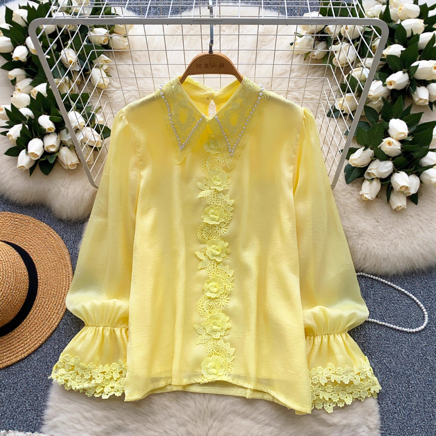 Top da donna in stile francese, resistente, con perline, in pizzo, patchwork, in rete di perle, caldo, design unico per le signore_voghion.com