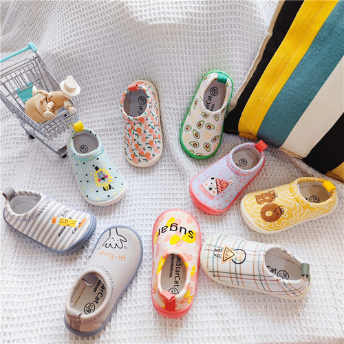 Korean single spring and autumn stretch canvas shoes baby soft sole toddler shoes one-foot kindergarten indoor shoes boys and girls shoes