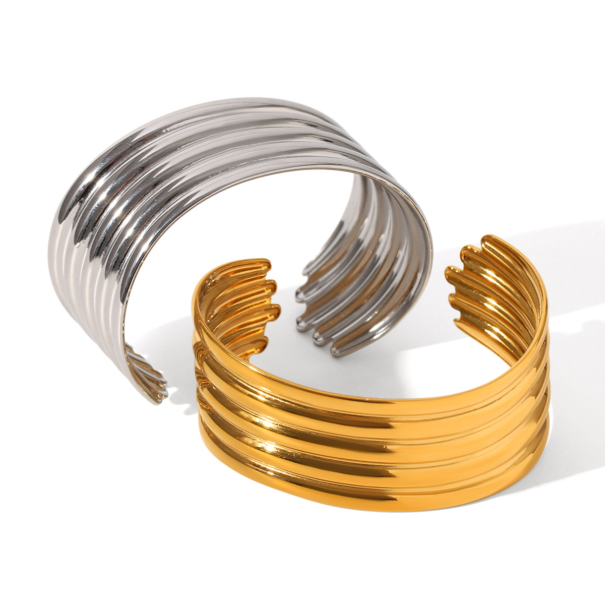 INS personalidad europea y americana exagerada pulsera brillante multicapa pulsera de acero de titanio pulsera abierta de acero inoxidable de oro de 18 quilates sin decoloración