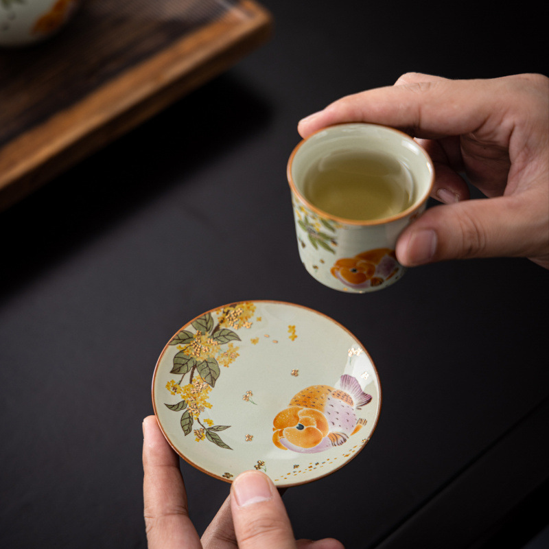 キンモクセイ金魚セラミックかわいい茶新中国風抗火傷茶テーブルマット茶道アクセサリー草木灰釉|undefined
