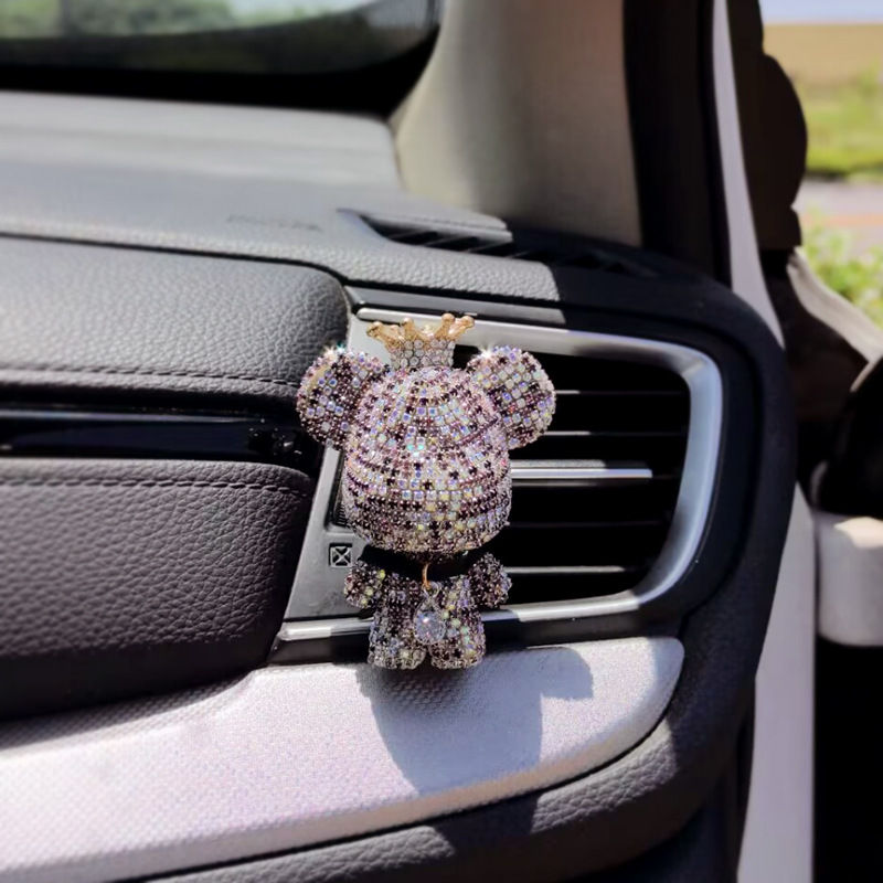 Dibujos animados gran cabeza oso coche aire acondicionado salida de aire decoración coche perfume clip interior accesorios incienso clip aromaterapia hembra diamante