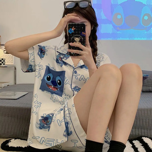 Pajamas for Women Summer Ice Silk Short-sleeved Shorts for Ladies Students Cute Summer Short-sleeved Shorts Thin Cute Home Clothes