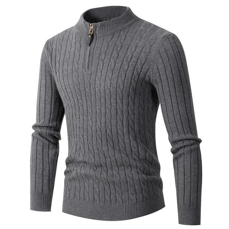 Men's Knitted Sweater With Half Zip And High Collar For Men_voghion.com