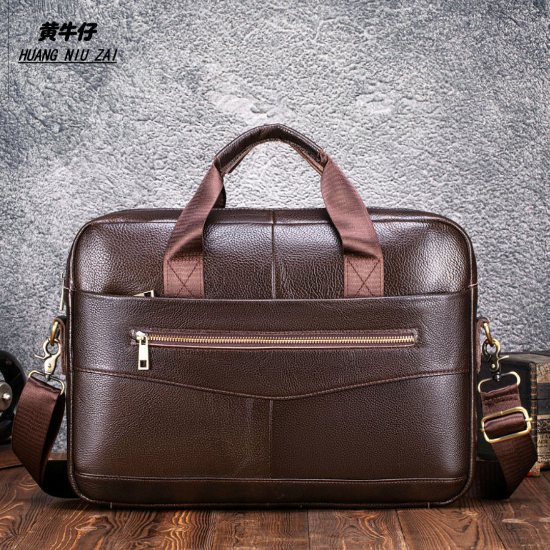 Cross-Border First-Layer Cowhide Men's Briefcase, Large-Capacity Document Storage Computer Bag, Portable Shoulder Business Bag Wholesale