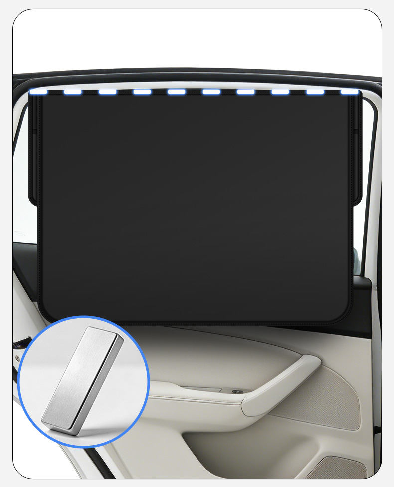 Dual-Purpose Magnetic Car Sunshade Curtain, Sun-Blocking and Light-Transmitting, Magnetic Black Adhesive Tape Car Window Curtain
