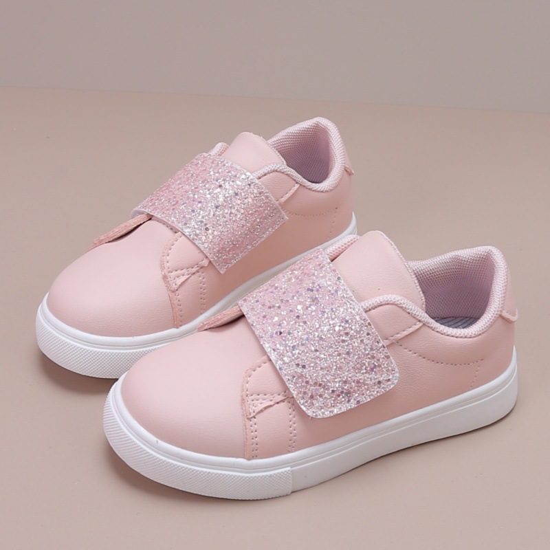 2024 primavera nueva moda rosa sequinilla velcro diseño de zapatos de skate para niñas suministro transfronterizo de comercio exterior ecológico