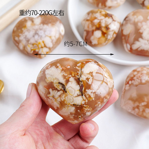 Natural cherry blossom agate love handle piece heart-shaped peach heart crystal raw stone ore specimen home decoration wholesale