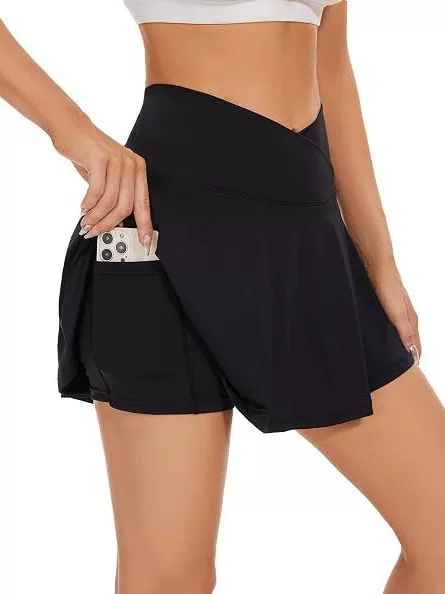 Amazon cross-border women's high-waisted running fitness skirt with outer pockets, tennis skirt, high elasticity, anti-exposure yoga skirt