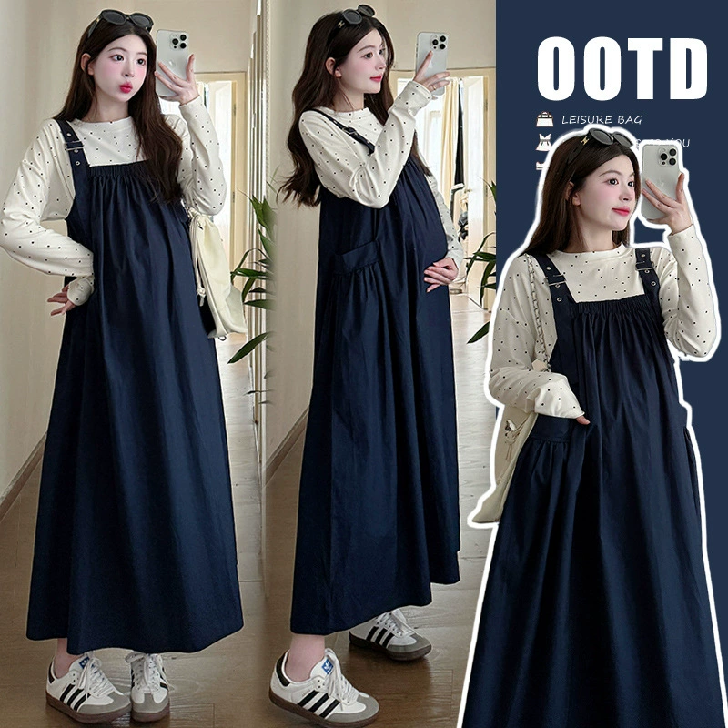 Сладкая и уменьшенная осень 2024 Сладкая и свободная корейская версия платья для беременных