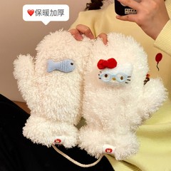 手套女生秋冬季骑行可爱保暖加绒加厚棉学生冬天骑车防寒毛绒手套