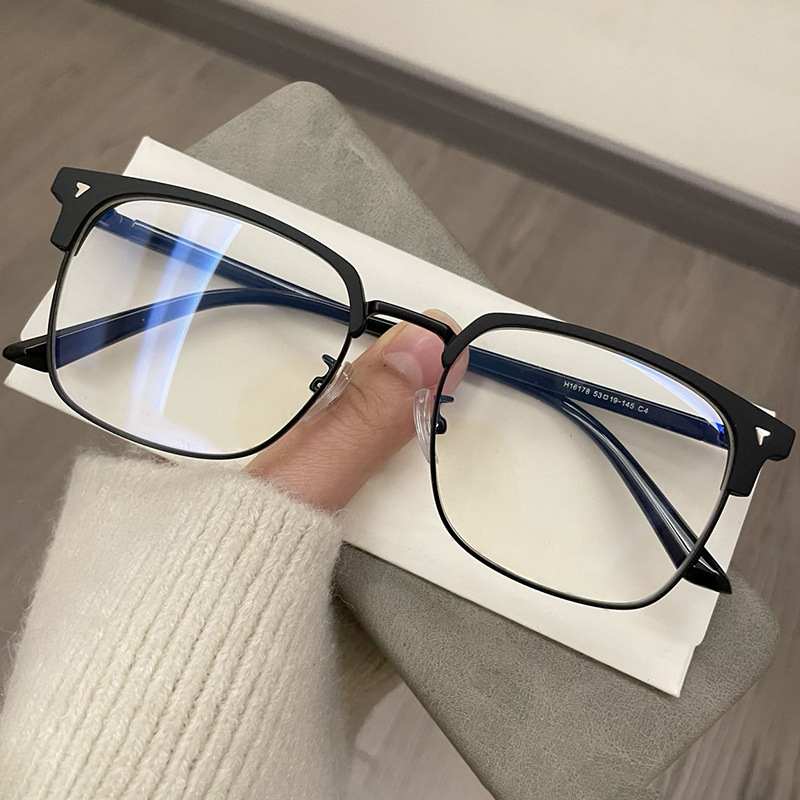 Versatile Minimalist Sven Polytechnic Half-Frame Men, Prescription Lenses Available, Stylish Anti-Blue Light Large Frame Glasses For Women_voghion.com