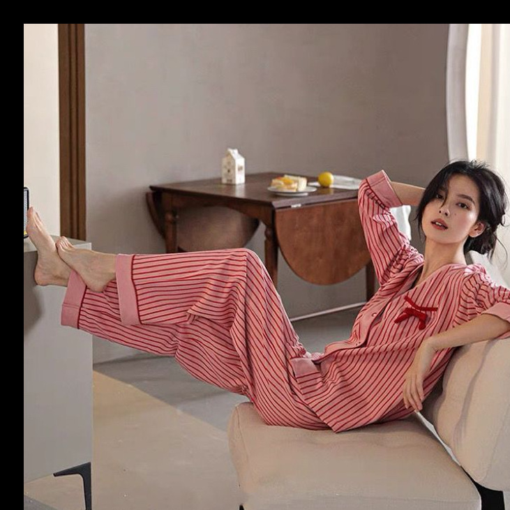 Pijama de mujer otoño invierno algodón nuevo cardigan de manga larga a cuadrillas grande se puede usar con ropa de casa de primavera y otoño