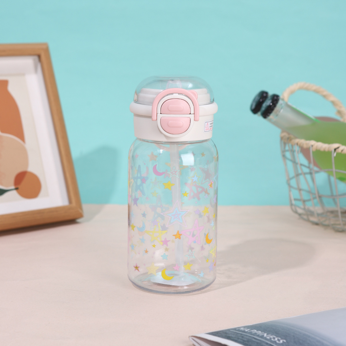 Childrens Straw Water Bottle High Capacity Leakproof Cartoon Cup_voghion.com