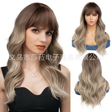 厂家欧美假发女长发波浪卷发整顶全头套式化纤玫瑰网头套wigs深色