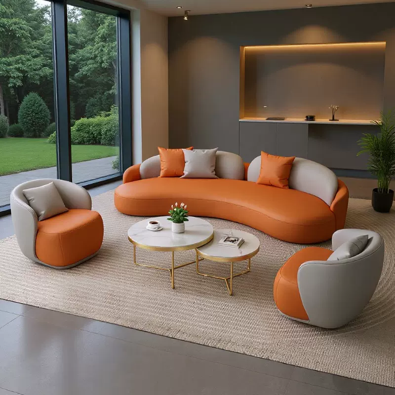 服装店休息区商务专卖店会客皮质沙发美容院休闲接待洽谈茶几组合