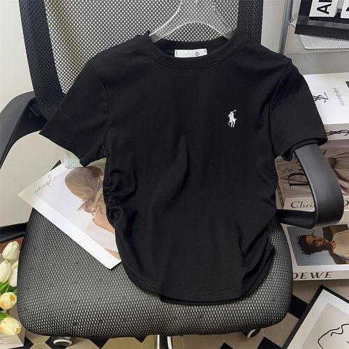 KR116, KR117, European-style printed Pony logo mid-shoulder short-sleeve t-shirt 2025, fitted with pleated design