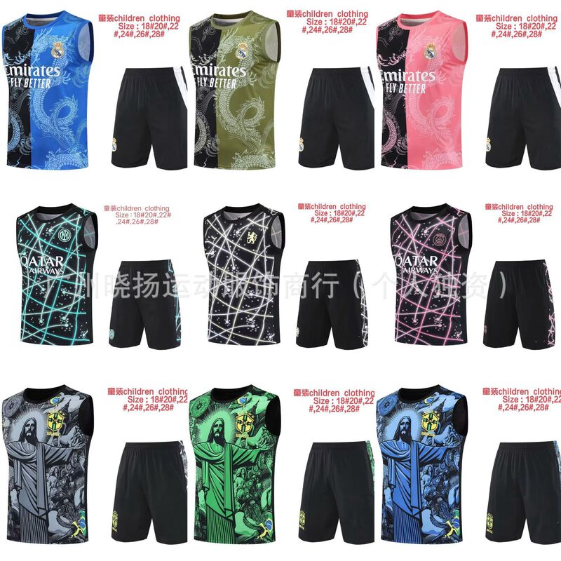 Factory Direct Sales 2526 New Children's Sleeveless Vest Set Real Madrid Barcelona Liverpool Inter Milan Football Uniform Training