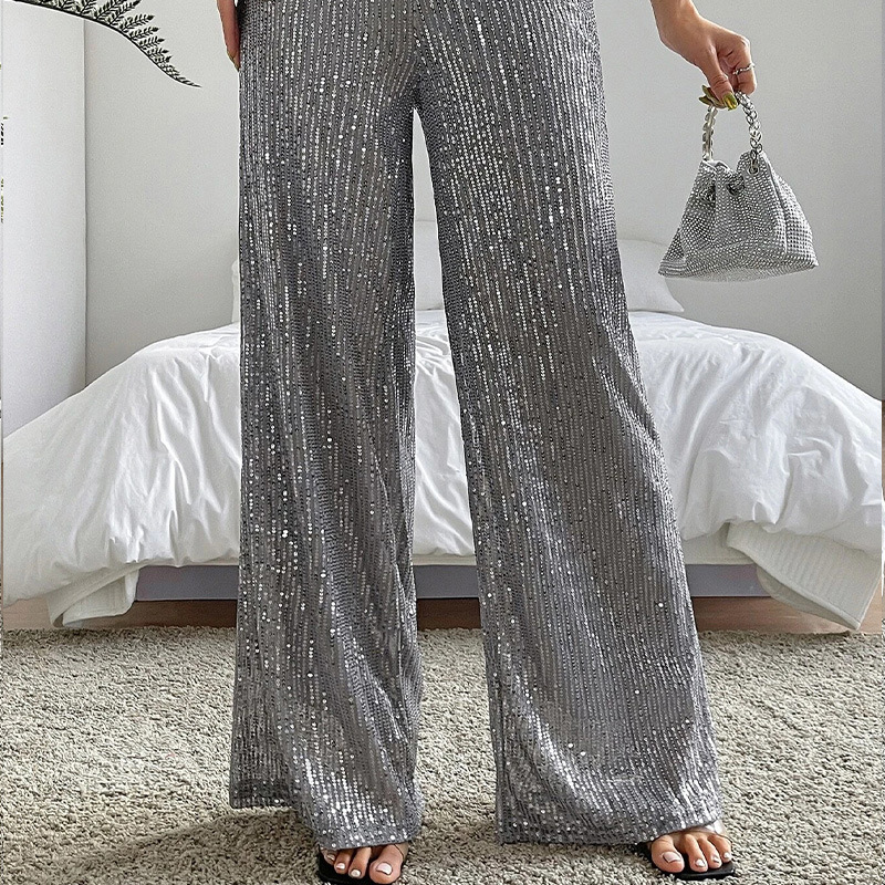 Women's Party Street Fashion Solid Color Full Length Sequins Casual Pants display picture 6