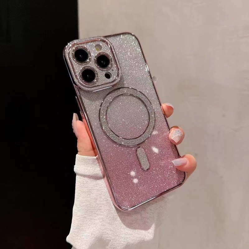 iPhone15proMAXに適した新しいモデルグリッターグラデーション磁気充電携帯電話ケースApple 13オールインクルーシブ落下防止|undefined