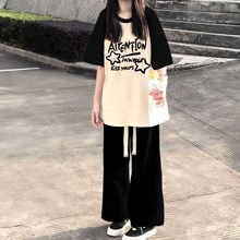 美式插肩短袖t恤少女大童夏季2025新款初中高中学生宽松半袖上衣