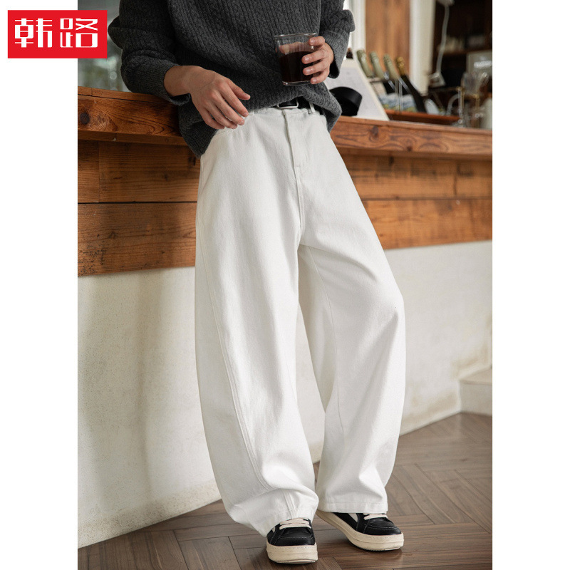 Textured Twill Cotton Casual Pants, New Autumn Style, Segmented Structure Scimitar Pants, Basic Style, Trendy Brand Loose Long Pants