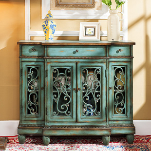 American Style Country Entrance Cabinet Solid Wood Living Room Old Wine Cabinet Sideboard Tea Cabinet Decoration Locker Storage Cupboard