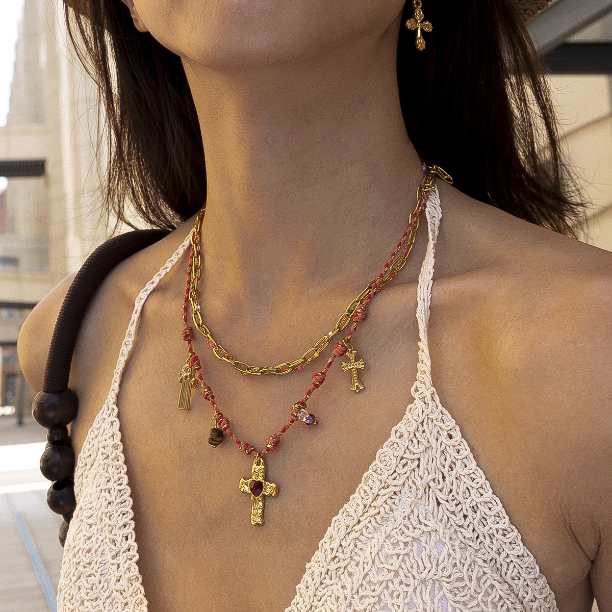 Collar de acero inoxidable TENA Europa y América lujo ligero de lujo alto sentido de moda cruz de dama collar de zircon accesorios transfronterizos image 5