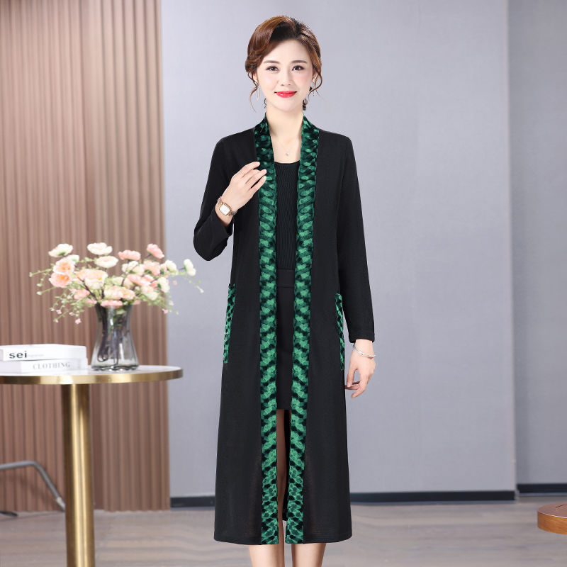 秋装新款时尚宽松长款气质女中年妈妈秋季外套长袖外披风开衫风衣|undefined