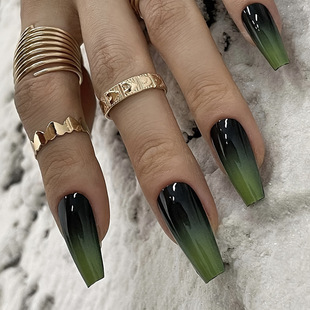 Vintage dark green Gradient Temperament Long Ballet All-match White Fake Nail Patch 24 Removable Manicure Pieces