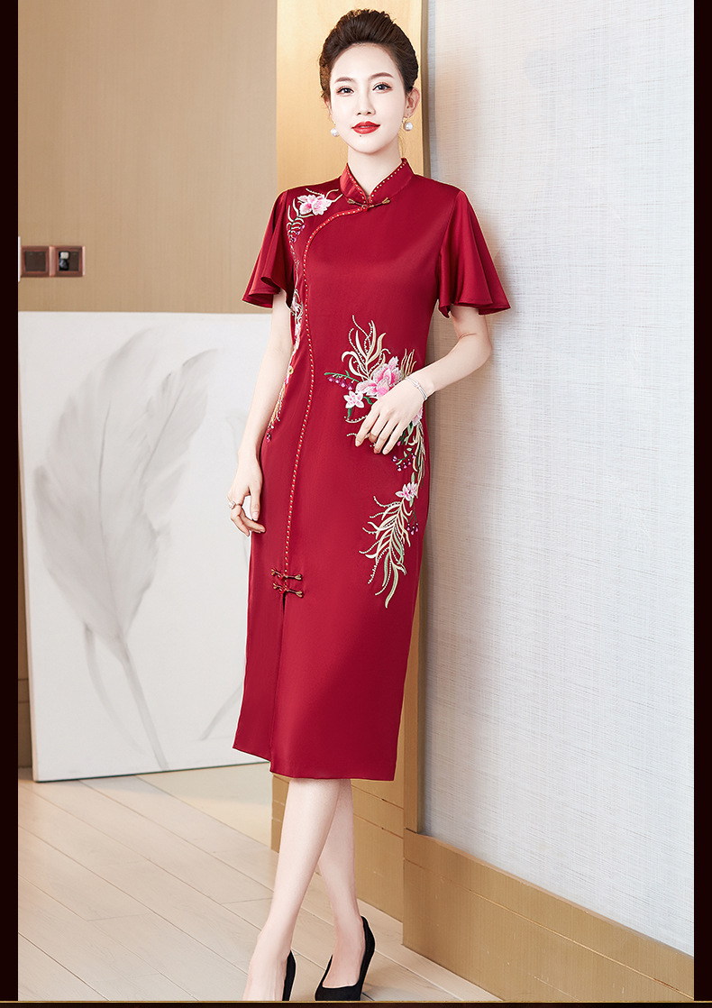 F9096 2100K VÁY ĐẦM LIỀN THÂN NỮ DONREOC NGẮN TAY MÙA HÈ TRUNG NIÊN DÙNG TRONG LỄ CƯỚI THÊU HỌA TIẾT HOA THỜI TRANG NỮ G05 SẢN PHẨM MỚI