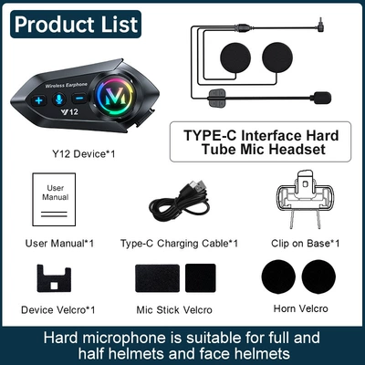 Cross-border Y12 motorcycle helmet Bluetooth Motorcycle Helmet Headset - hard-label