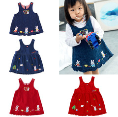 miki Japanese trendy brand children's clothing summer new denim bunny embroidered suspender skirt denim dress on behalf of