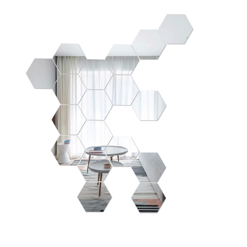 Espejo decorativo de pared autoadhesivo espejo de tocador de cuerpo completo fondo hexagonal pared costura hexagonal red espejo rojo