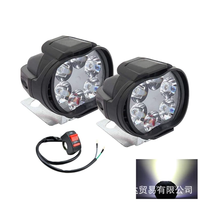 Universal External 6-Led Motorcycle Motorcycle headlights, headlights - white-two-pack-1-switch