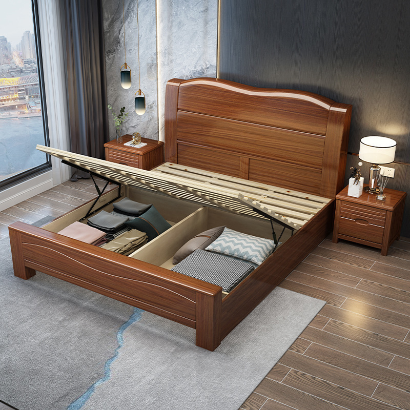 胡桃木實木床1.8米雙人床中式現代簡約廠家直銷1.5米儲物主臥婚床