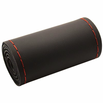 Embossed Style, New Leather Cover, Non-Slip — Steering wheel cover - glossy-black-red-line-38cm